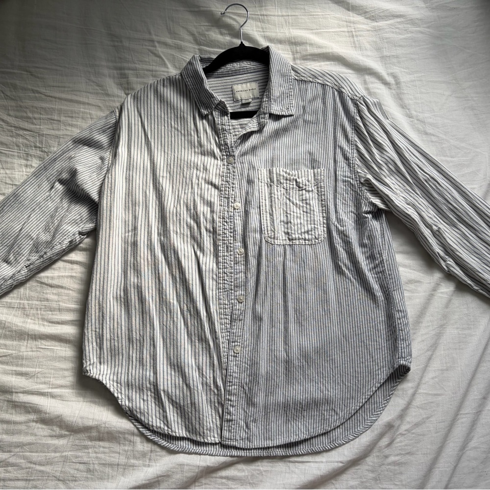 American Eagle Outfitters Gray Striped Casual Shirt Beach Coverup